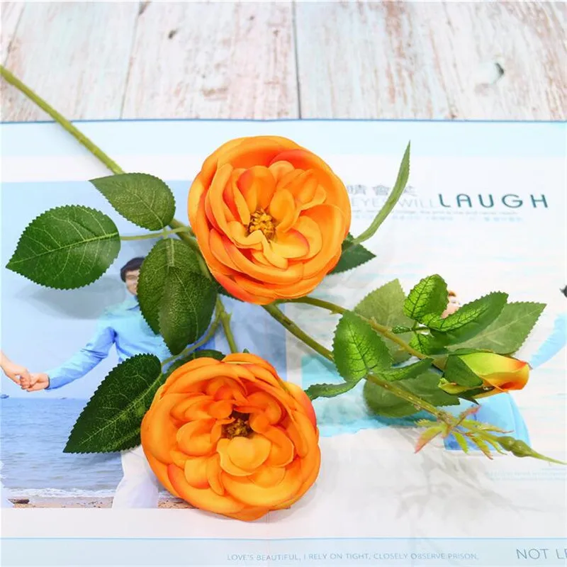 

Fake Single Stem Toronto Rose (3 heads/piece) 25.2" Length Simulation Roses for Wedding Home Decorative Artificial Flowers