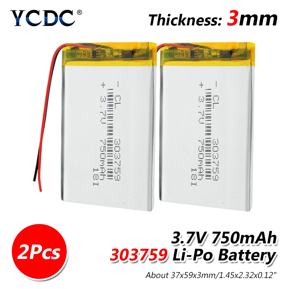 2 pieces 1/2/4 шт. литий-ионный полимерный аккумулятор 3,7 v 303759 750 мА/ч, Батарея заменив для устройство для обучения собак солнечный светильник радио MID Оборудование для psp gps - Цвет: 2 pieces
