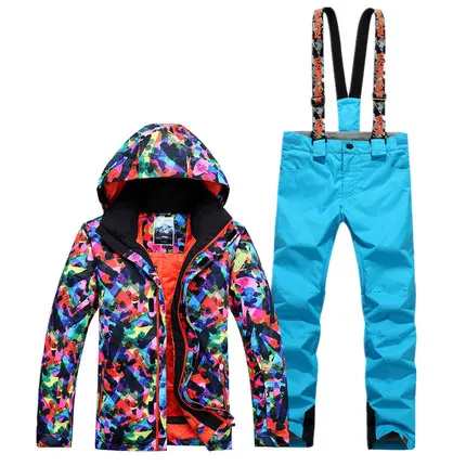 

GSOU SNOW Women's Ski Suit Outdoor Thickened Warm Waterproof Windproof Double Single Board Ski Jacket +Ski Trousers