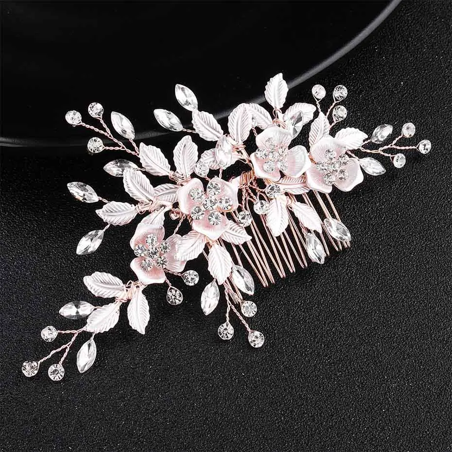 Hair Comb Miallo розовый цветок женский гребень для волос+ 2 шт. шпильки ручной работы свадебные аксессуары для волос хрустальные свадебные украшения для волос - Окраска металла: Hair Comb