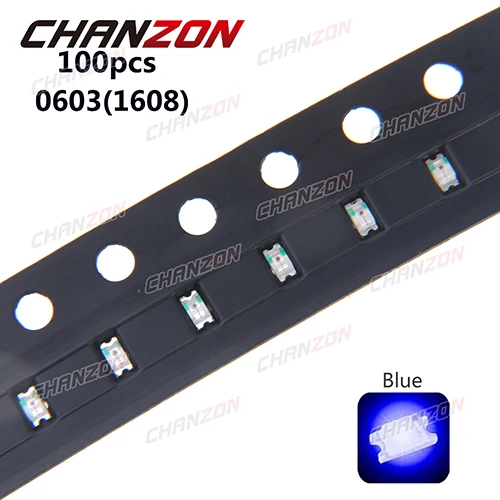 100 шт. 0603(1608) SMD светодиодный чип набор сортированных 20mA синий красный, белый зеленый желтый светильник на светодиодах пакет светильник SMT шт/набор - Цвет: 100pcs Blue