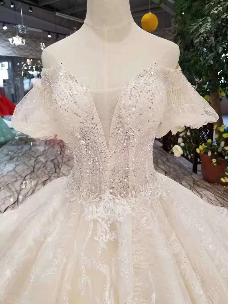 Кружевное свадебное платье цвета шампанского LSS206 2020 с короткими