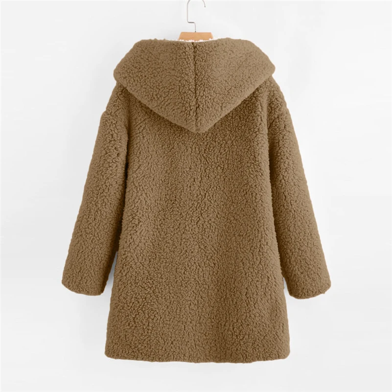 Autumn Winter Faux Fur Jacket Women Solid Fleece Sherpa Hooded Coat Long Sleeve Open Stitch Cardigan Jackets Outwear | Женская одежда