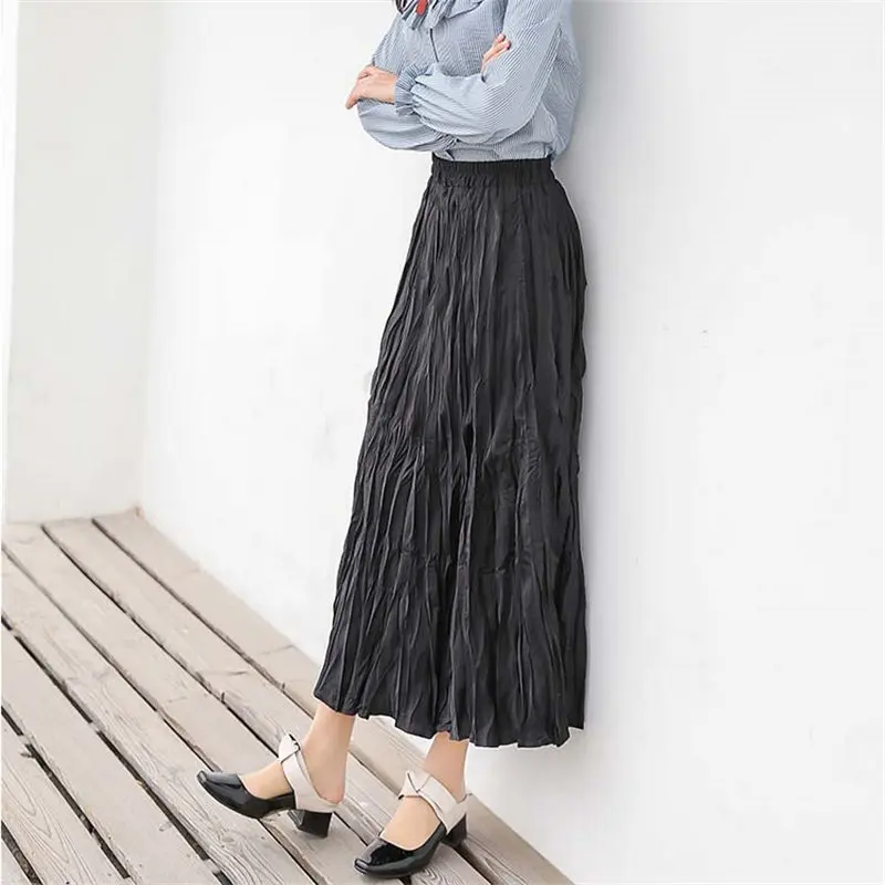 Женская плиссированная юбка Hzirip простая Свободная до щиколотки с высокой талией
