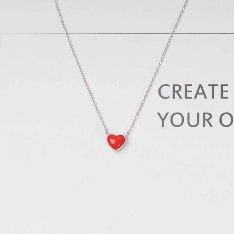 

MEYRROYU 925 Sterling Silver Couple Fashion Jewelry Red Heart Pendant Necklace Clavicle Chain Ladies Valentine's Day Gift 2021