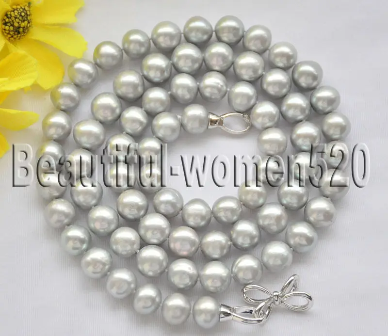 

Z7102 12mm gray round Freshwater Cultured pearl necklace 33inch