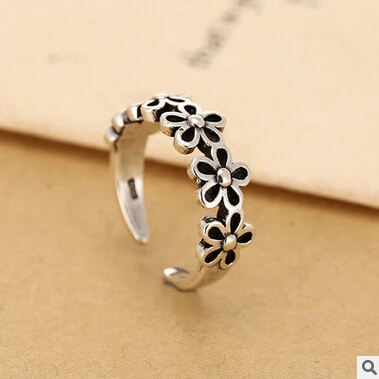 

New arrival retro style Thai silver 925 sterling silver fashion flower design ladies`finger rings jewelry gift wholesale