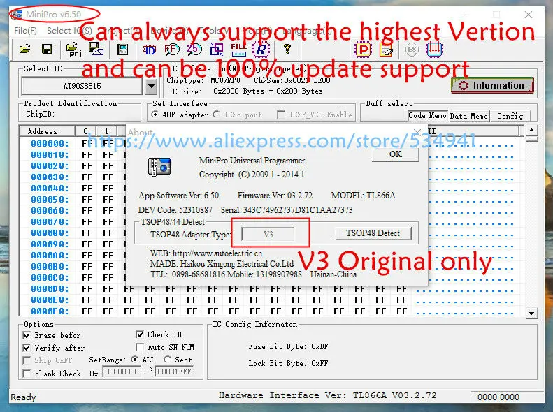 100% оригинальный V3 TSOP48 IC адаптер + SOP44 для MiniPro TL866CS TL866A TL866II PLUS универсальный