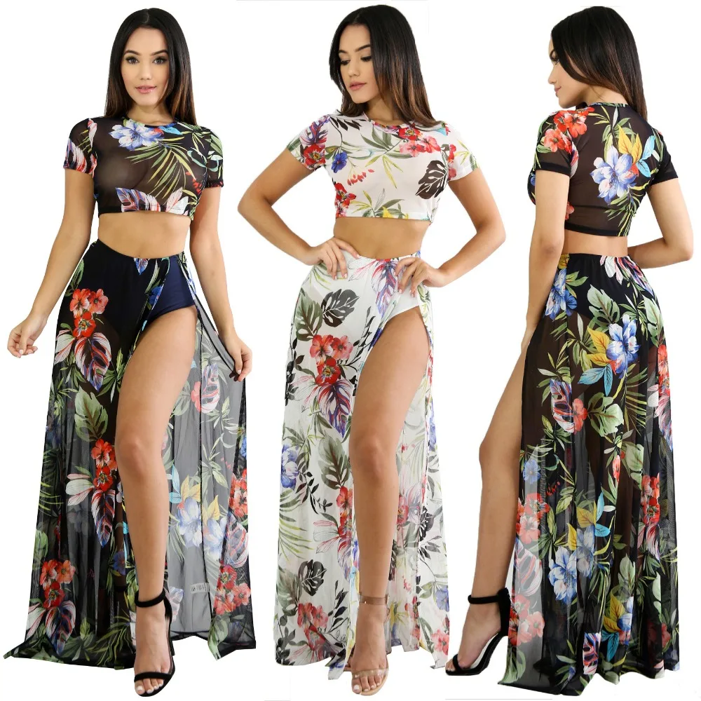 Летнее Сетчатое платье с цветочным принтом комплект из 2 предметов Vestidos Estampado