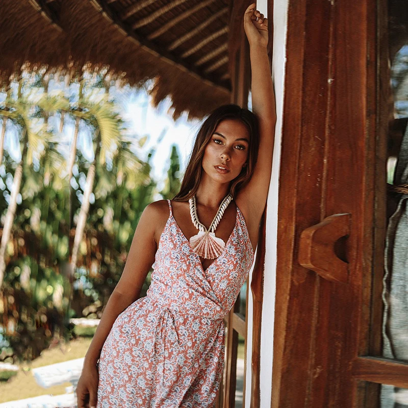 2019 Летние Новые Вечерние модные пляжные платья без рукавов с розовым