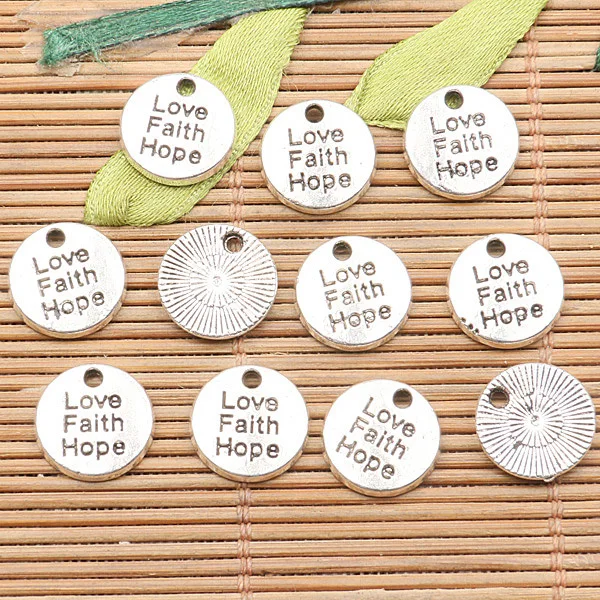

40 шт., круглые подвески с надписью Love Faith Hope H0235