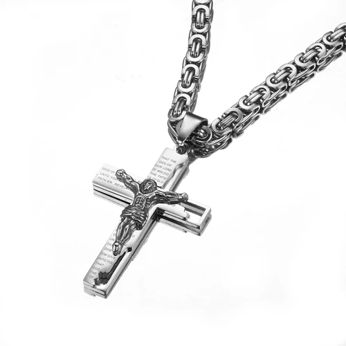 Silver Color 6 мм плоская Византийская цепь ожерелье для мужчин шеи ювелирные изделия серебро золото черный цвет крест Иисуса кулон из нержавеющей стали 20-36 дюймов - Окраска металла: Silver Color
