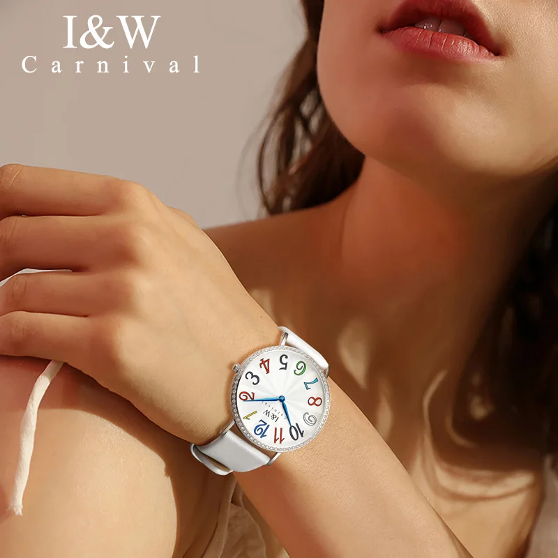 

I&W Top Brand Luxury Diamond Quartz Watch Women Carnival Ladies Watches Waterproof Wristwatch Color Number Clock bayan kol saati