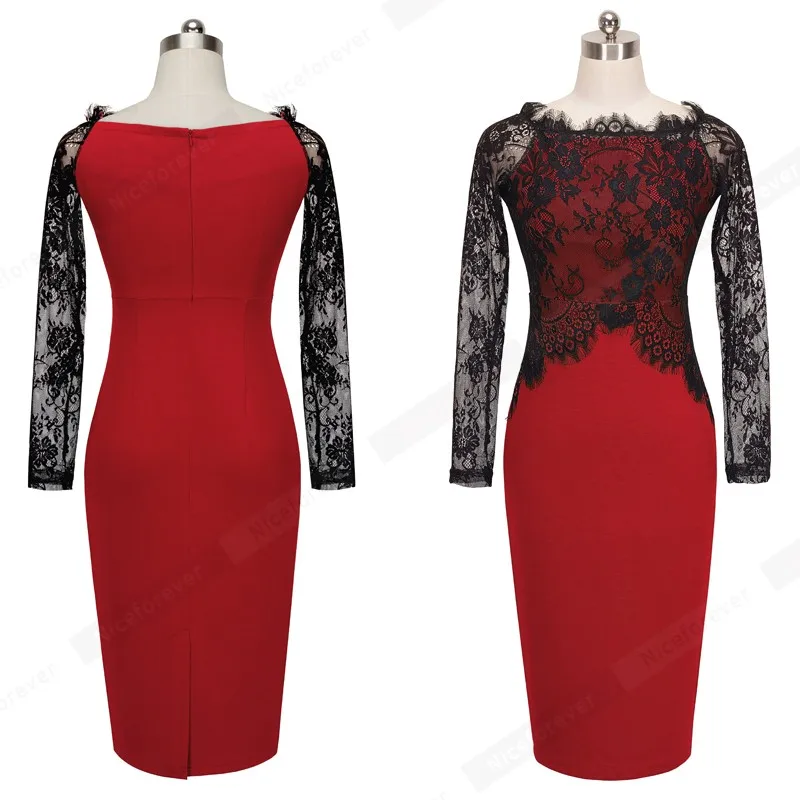 Предварительно Осень Ажурные С Длинным Рукавом Кружева Bodycon Карандаш Винтажное