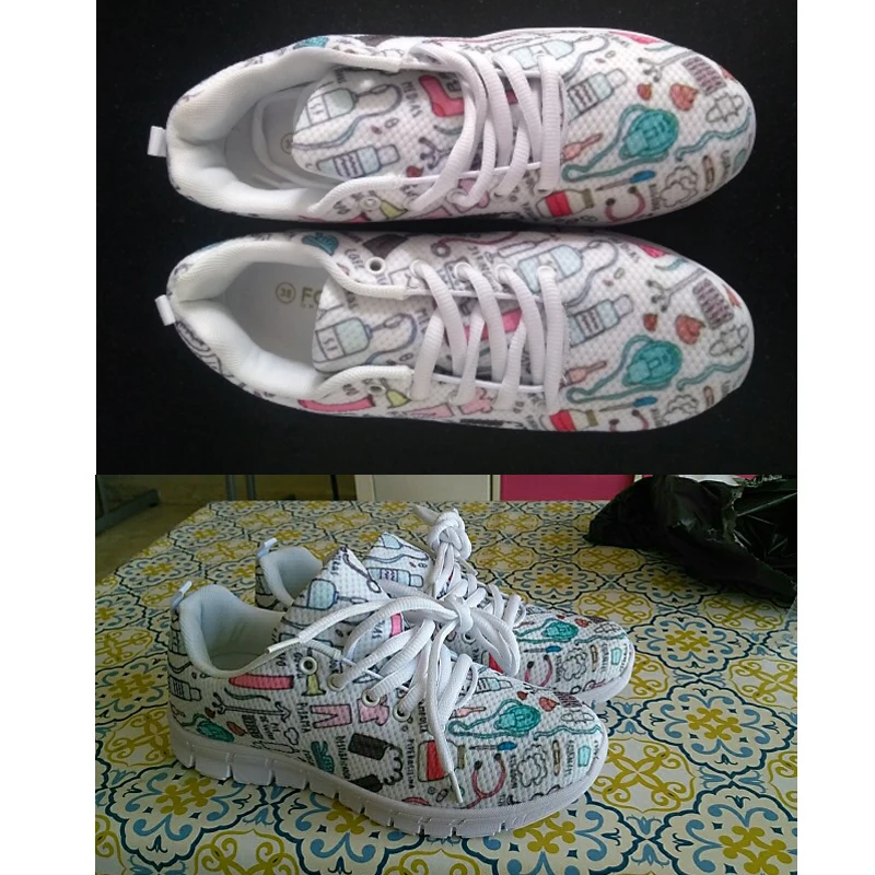

FORUDESIGNS Nurses Printed Nursing Shoes Women Comfortable Sneakers Autumn Light Lace-up Flats Shoes Fashion Girls Footware 2019