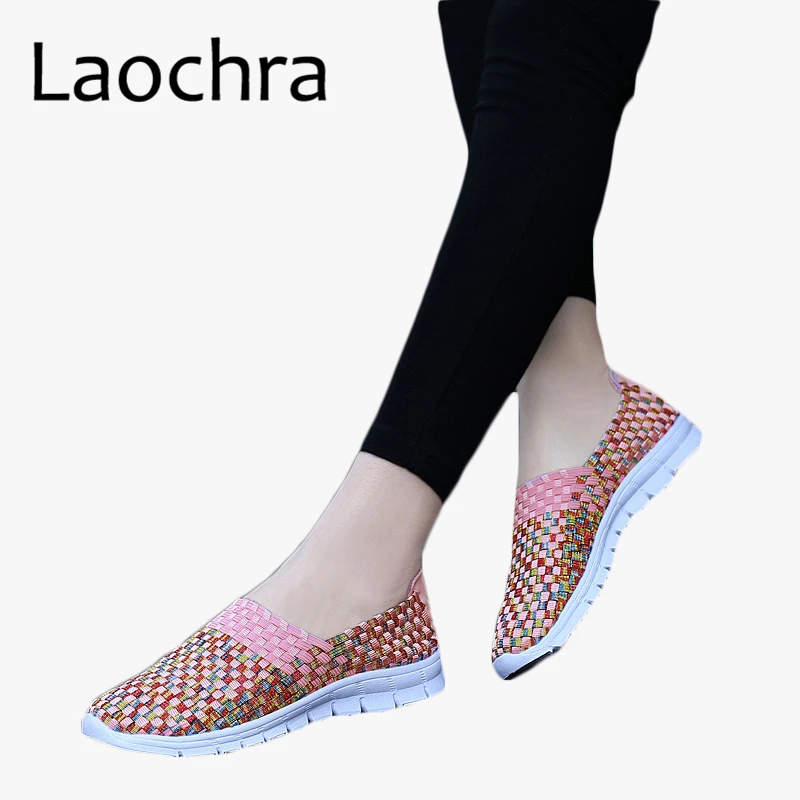 LAOCHRA 2018 весенняя женская обувь на плоской подошве Женская тканая плоские