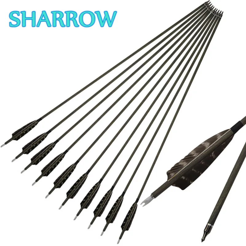 

10Pcs 30" Archery Pure Carbon Arrows Spine 350 Carbon Arrow With Turkey Feathers Broadhead For Bow Training Shooting Accessories