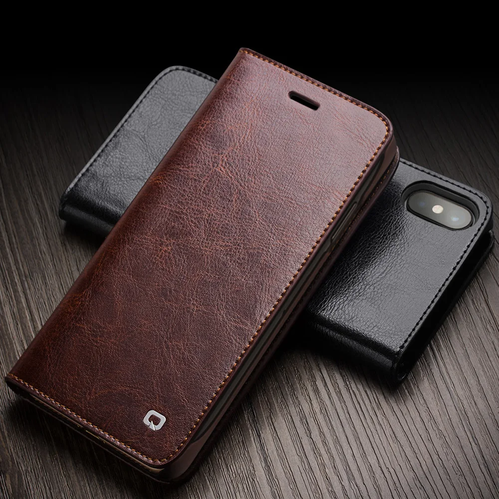 Роскошный чехол QIALINO для iPhone X XR чехол-книжка из натуральной кожи с бумажником