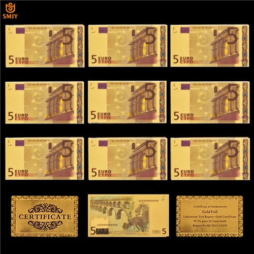 5 Euro-10P 10 шт./лот цвет евро золотые банкноты 50 евро Золотая фольга банкноты сувениры сбор бумажных денег - Цвет: 5 Euro-10P