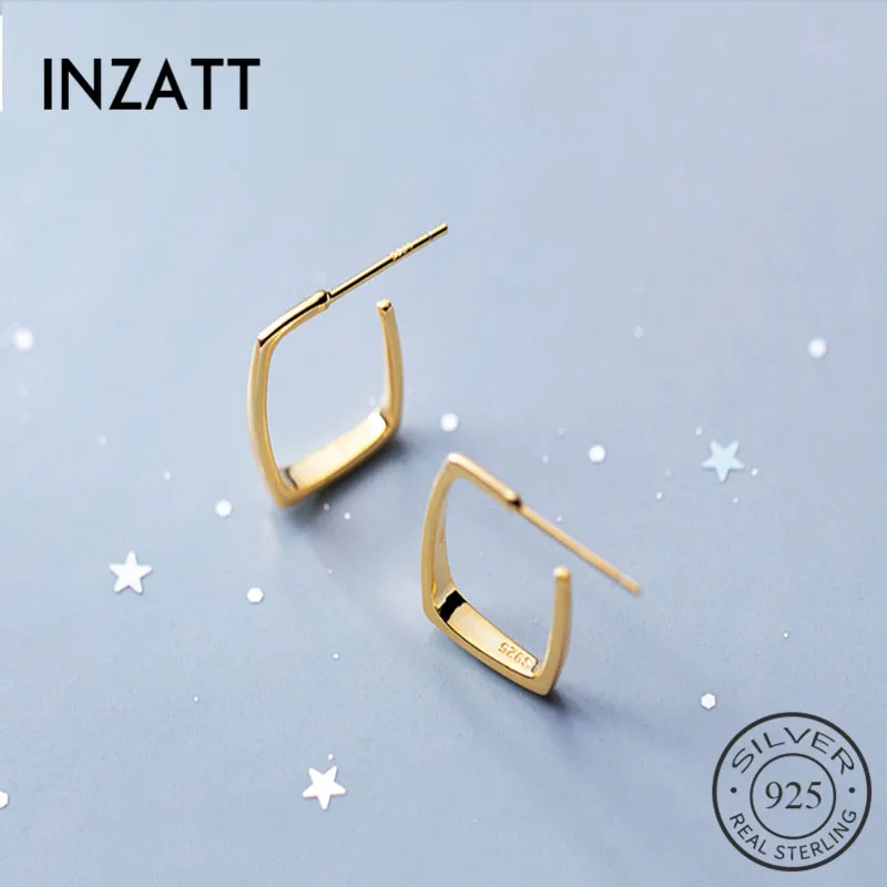 Серьги кольца INZATT из настоящего серебра 925 пробы с геометрическим рисунком