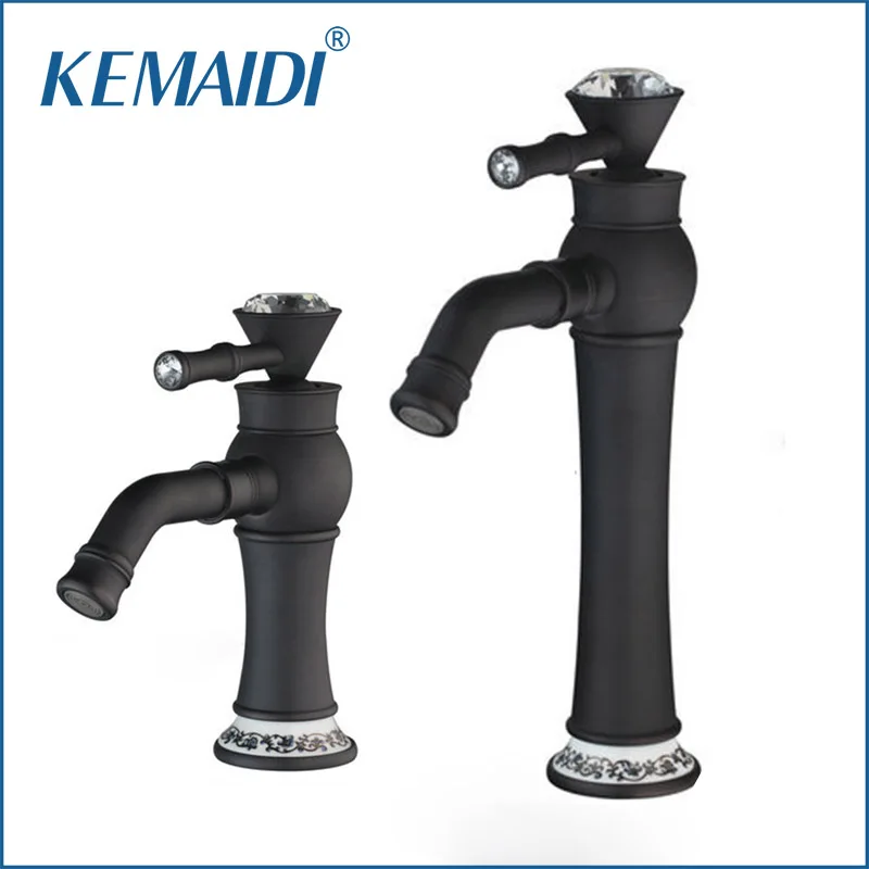 KEMAIDI Поворотный смеситель для раковины из черной бронзы с одной алмазной ручкой| |