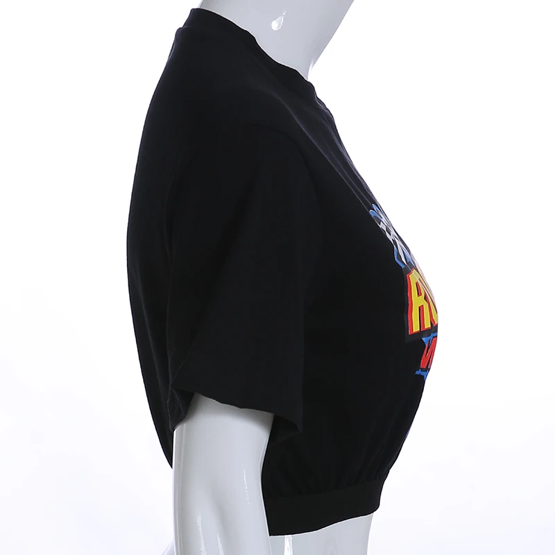 Rockmore, хлопок, черная футболка, женская, короткий рукав, на каждый день, с принтом, Корейская, женские футболки, Harajuku, женские, короткий, топы, футболки, летние