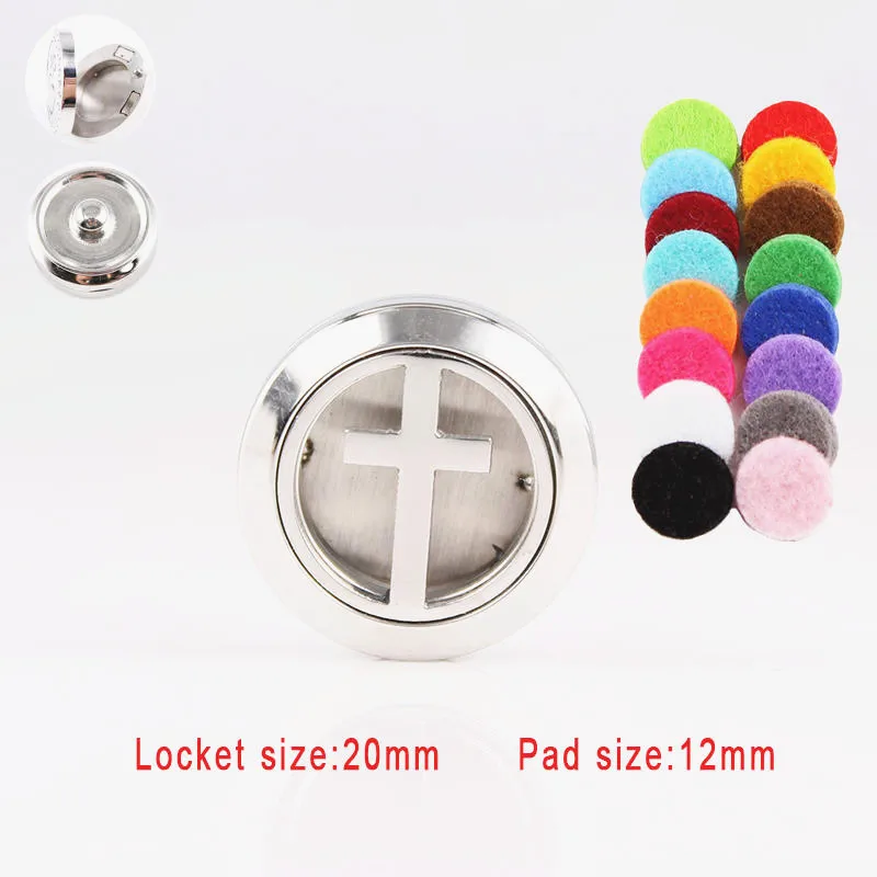 

Cross Perfume Locket (20mm) Stainless Steel Aromatherapy Locket Essential Oil Diffuser Snap Button Fit 18mm DIY Snap Jewelry