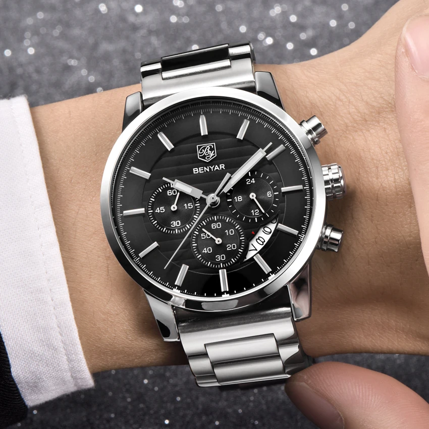 BENYAR брендовые модные спортивные часы с хронографом Reloj Hombre ремешок из