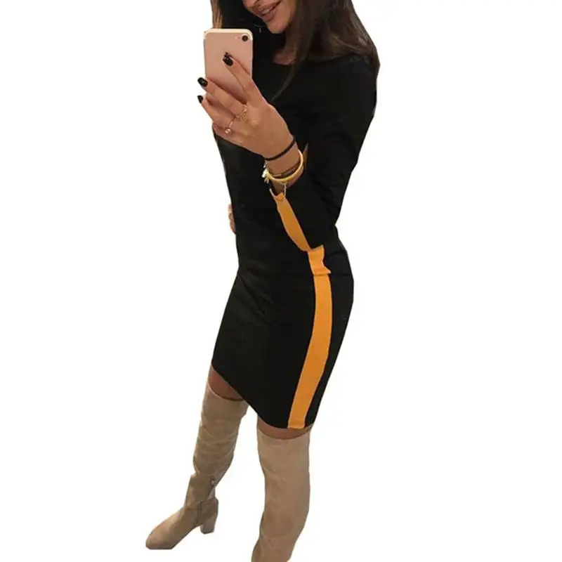 Осенняя женская обувь с длинными рукавами в стиле пэчворк Side Striped посылка Bodycon