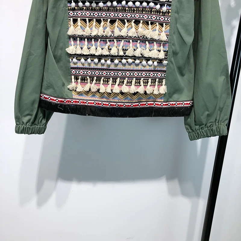 WHITNEY WANG 2018 Autumn Fashion Streetwear Vintage BF Style Embroidery Tassel Jacket Coat Women Stylish Outerwear WW-2655 | Женская