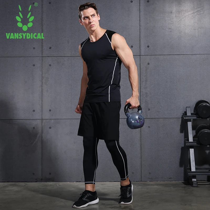 Фото Спортивный костюм для мужчин Vansydical, компрессионный, спортивный, для тренажерного зала, бега, тренировок, фитнеса №3