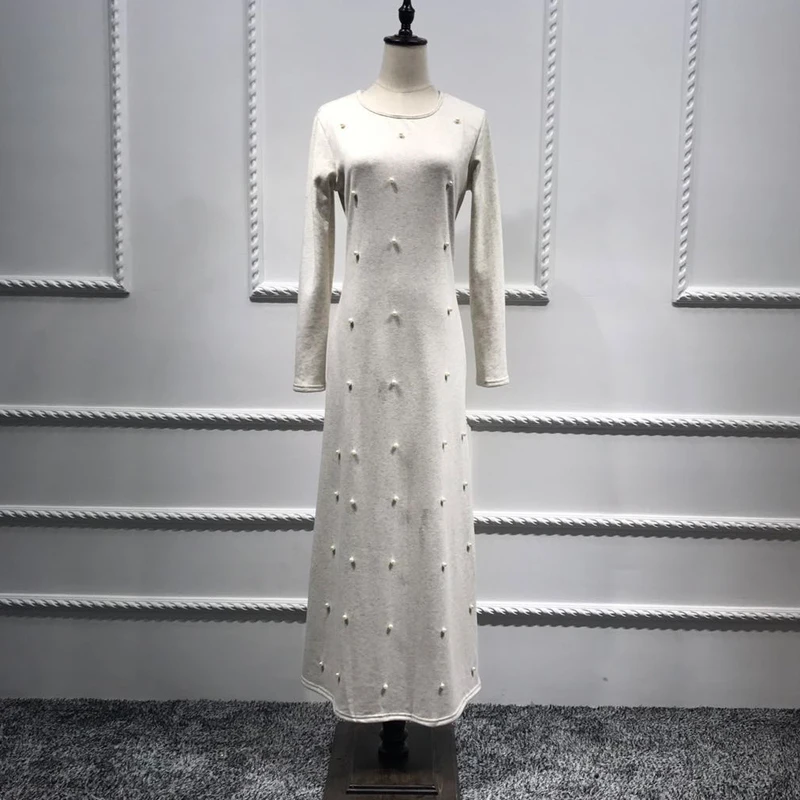 Зимние платья Abaya Дубай Кафтан Турция хлопок Бисероплетение арабский Макси