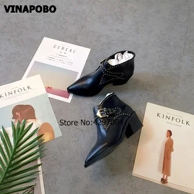 Женские ботильоны с заклепками Vinapobo черные ботинки из искусственной кожи на
