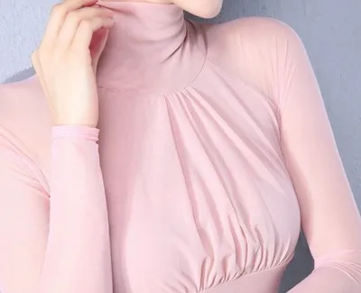 Pink DHfinery сетки Футболка женские осенние пикантные водолазка перспектива большой бюст длинные рукава футболка черный белый эластичность Топ sg26110 - Цвет: Pink