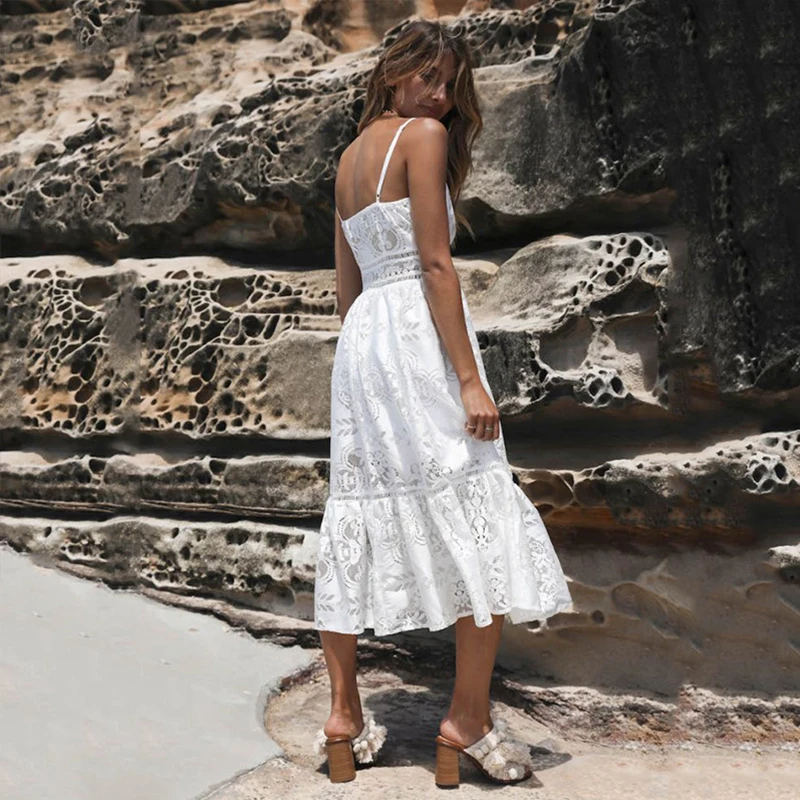 Летнее сексуальное Белое Сетчатое платье кружевное женское женская одежда с