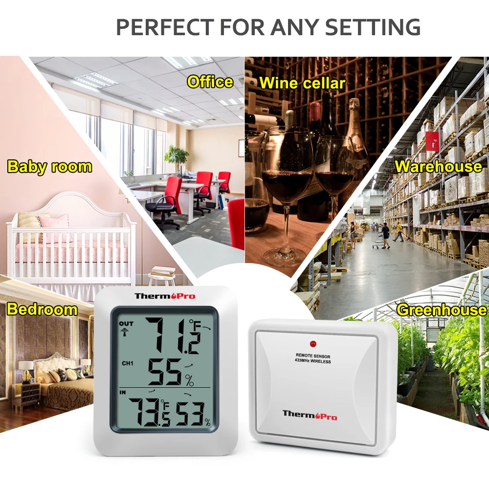 ThermoPro TP60S 60 м беспроводной цифровой гигрометр Крытый Открытый термометр Влажность монитор метеостанция