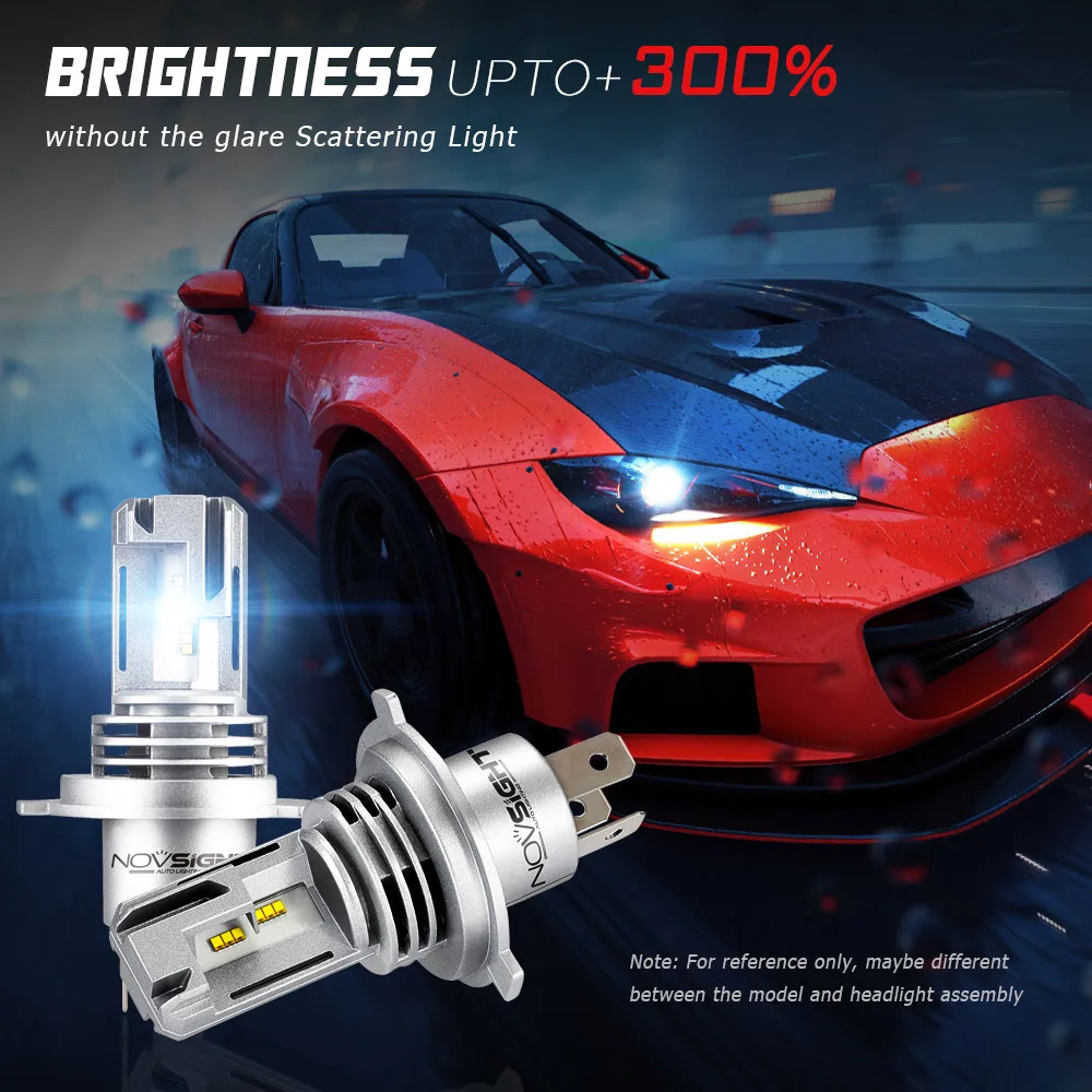 NOVSIGHT 2 шт. высокомощный светодиодный фонарь для автомобиля H4 Hi/Lo луч H7 H8 H9 H11 9005 9006 55