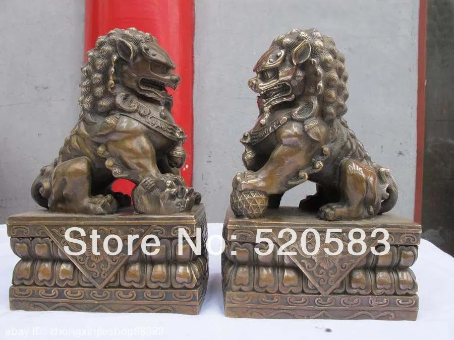 

A Pair 25cm 10"China Bronze Door talisman Foo Dog Lion Statue