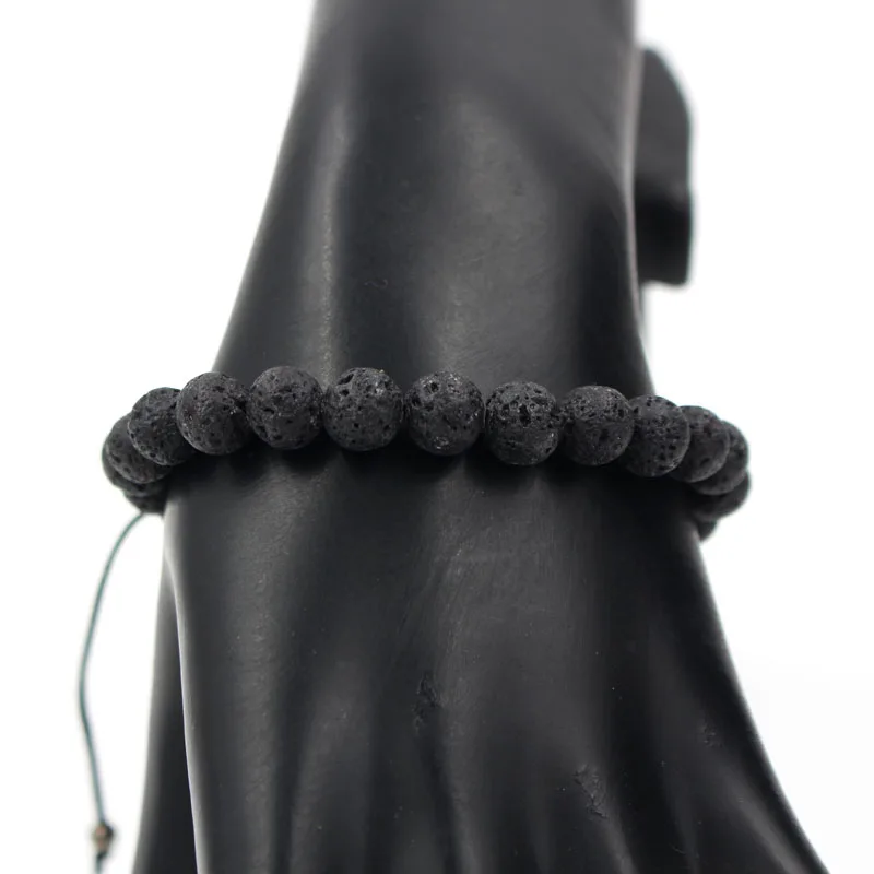 

Designer Brand Men's Black Rock Lava Stone Bead Braided Macrame European American Weaving Adjustable Bracelet Jewelry