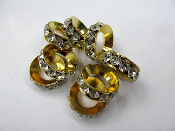 

larger hole--100pcs 8 10 12 20mm Micro Pave Crystal spacer Brass Rondelle Pinwheel Buttone silver gold gunemtal mixed making Fin