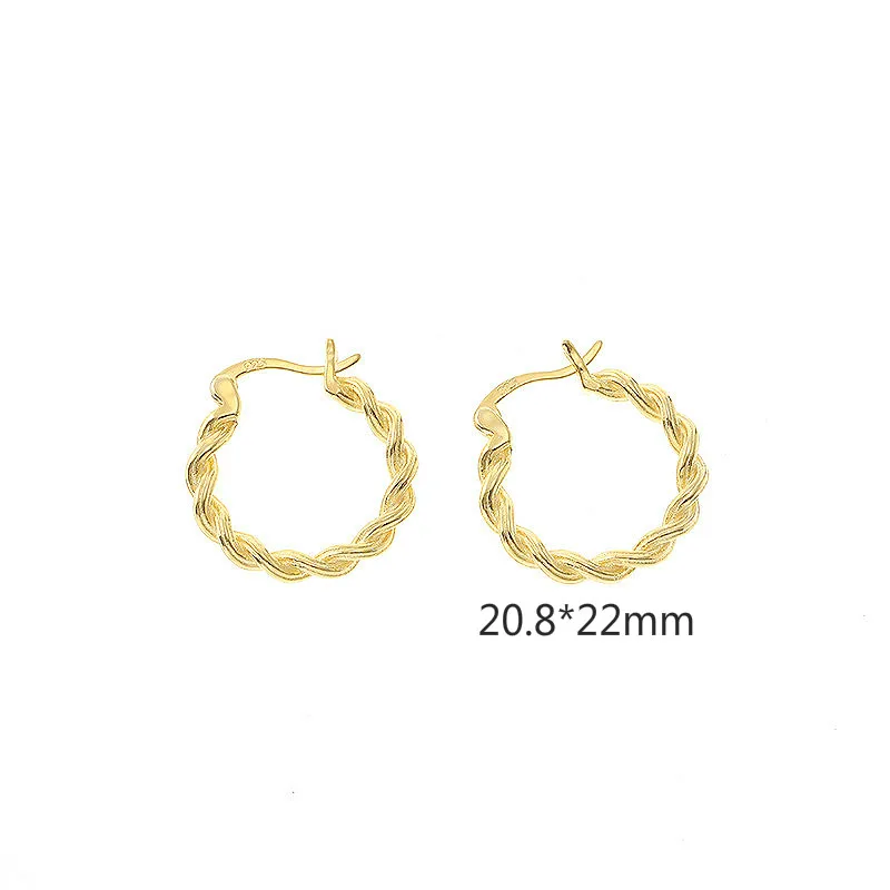 

Twist Round 24k Gold 100% 925 Sterling Silver Hoop Earrings For Women High Quality FancyCharm Earings Fashion Jewelry Flyleaf