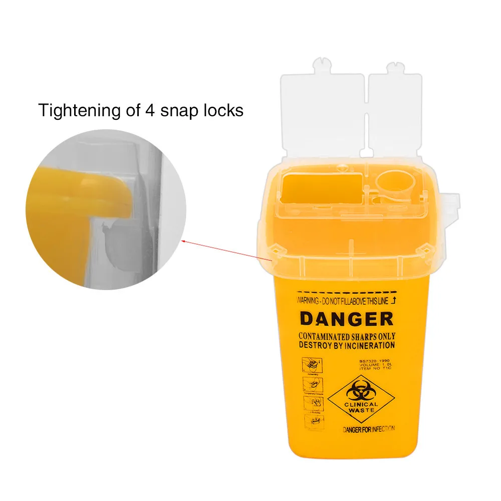 Portable 1L Medical Tattoo Hard Plastic Sharps Lid Container Flip-top Makeup Tattoo Needles Disposal Waste Mini Basket Box Can