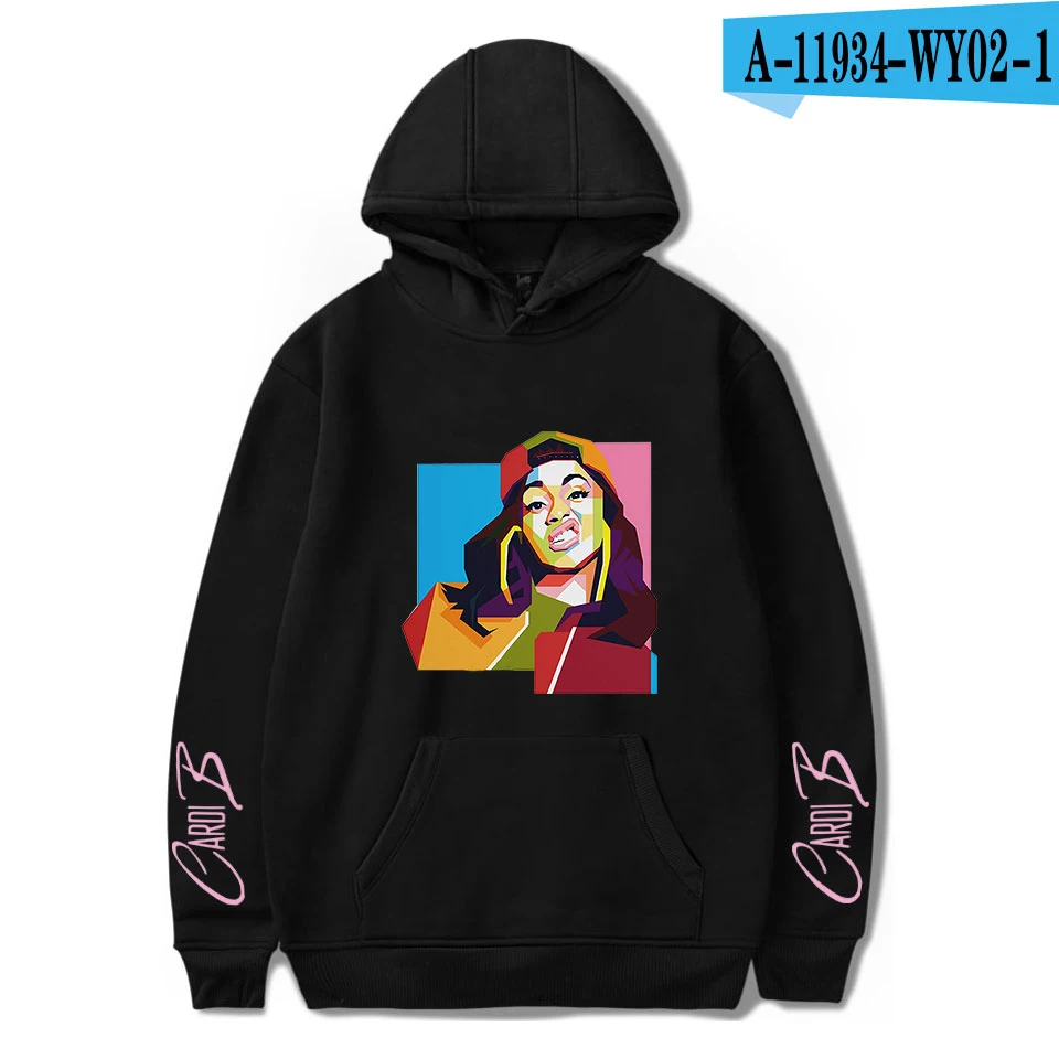 bkack Осень Cardi B толстовки для женщин и мужчин модные толстовки хип-хоп худи Cardi B Женские/толстовки для девочек пуловер черная одежда - Цвет: bkack