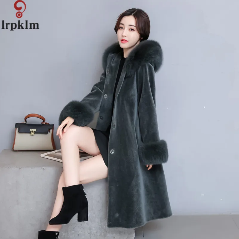 Длинная черная шуба женская зимняя из искусственного меха кролика новинка 2017