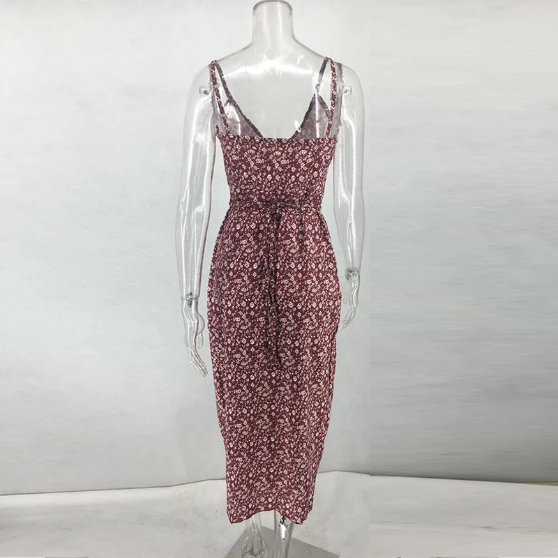 Женское винтажное платье макси с разрезом и v образным вырезом без рукавов