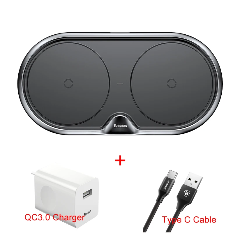 Baseus Qi 10 Вт 5 В/3 А двойное Беспроводное зарядное устройство Быстрая зарядка QC 3,0 зарядное устройство для samsung Galaxy S9 мобильный телефон зарядное устройство Настольный держатель