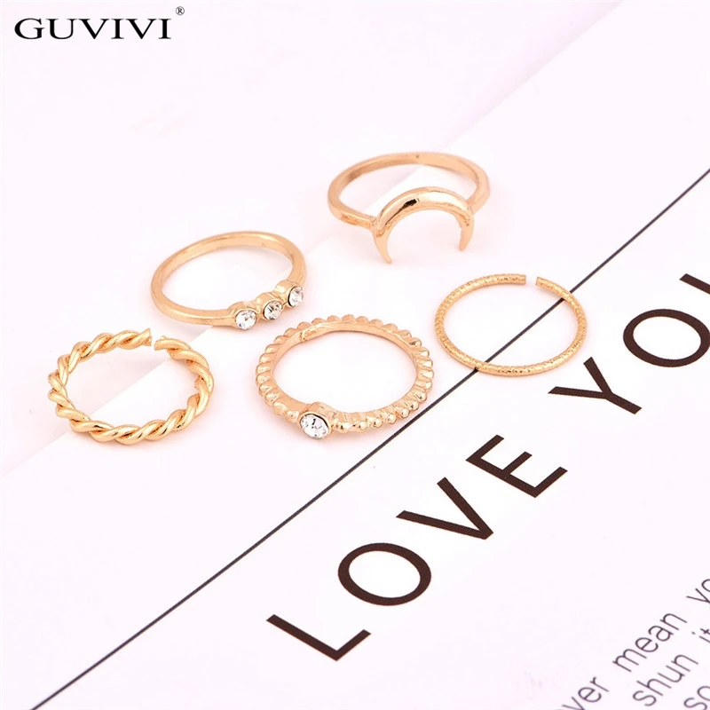 GUVIVI 5 шт./лот набор колец с кристаллами в стиле бохо панк ювелирное изделие для