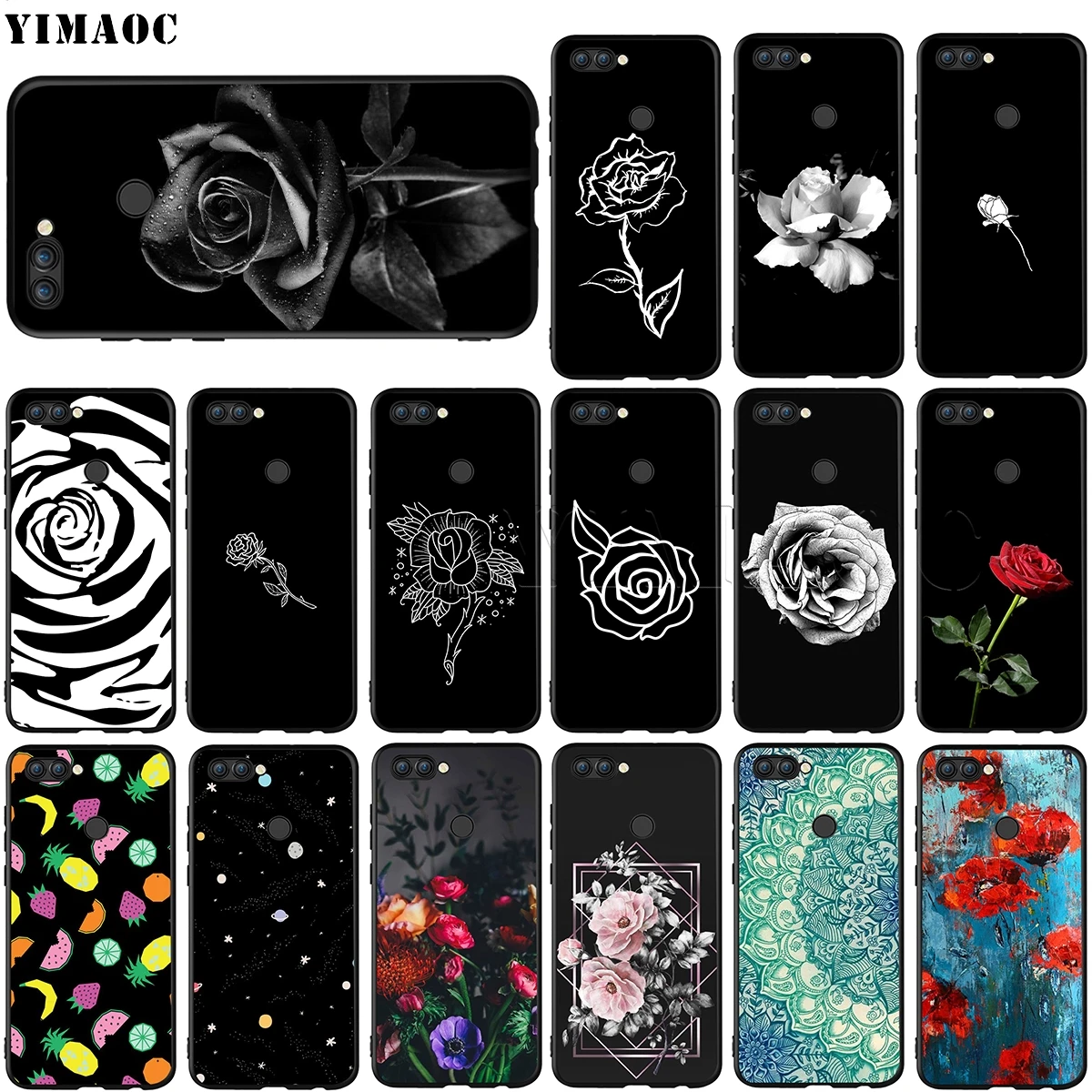 Чехол YIMAOC с черно белыми цветами розы для Huawei Mate 10 P8 P9 P10 P20 P30 P Smart Lite Pro Mini
