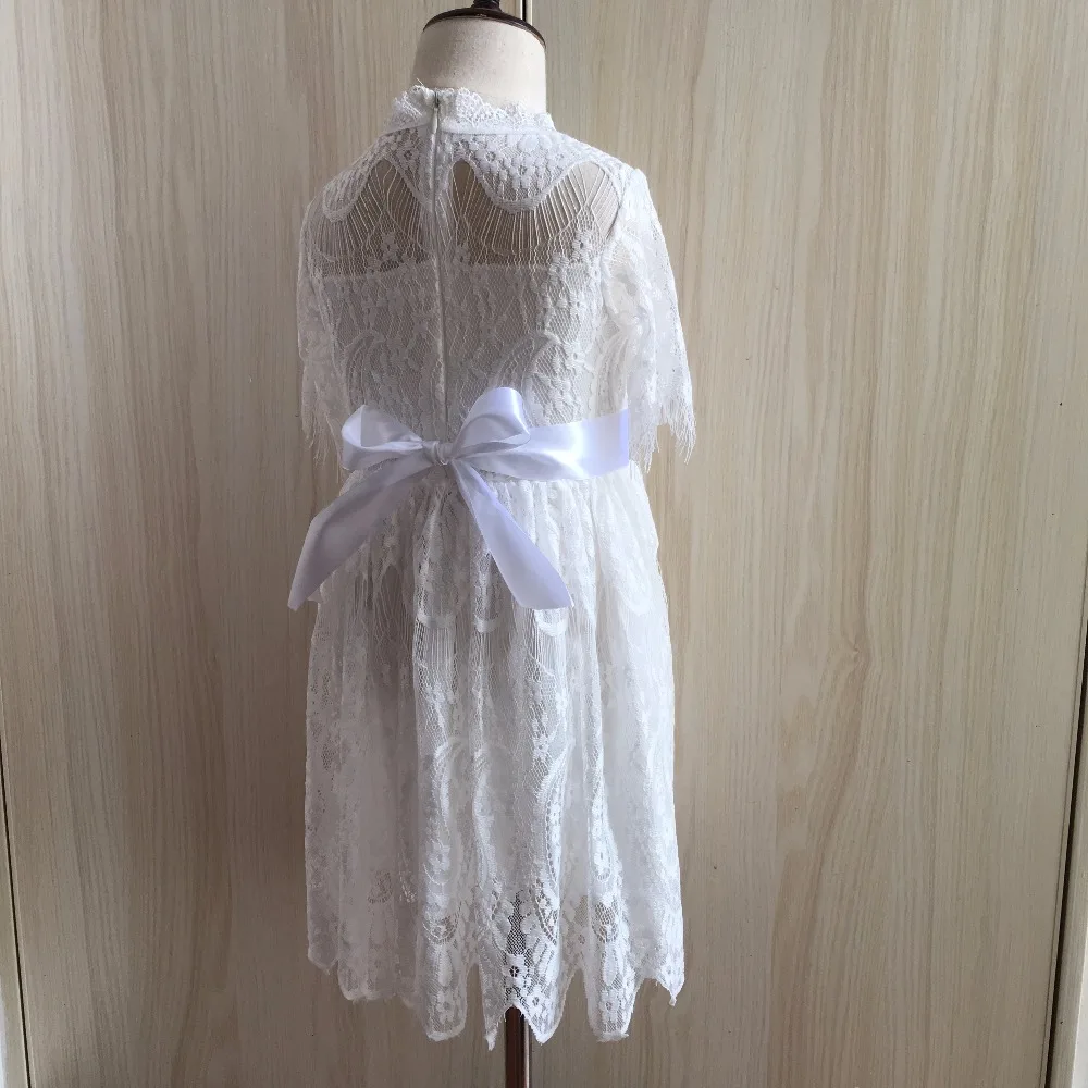 Girls white soft lace dress vintage children half sleeve hallow out flower girls fashion kids tassels princess vestido | Детская одежда