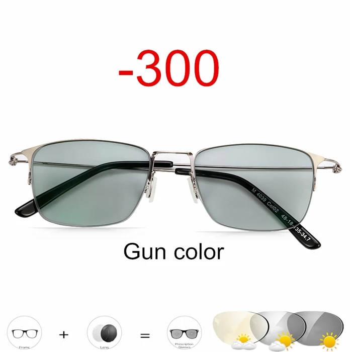 Gray -300 Очки для близорукости, фотохромные очки для мужчин и женщин, очки для близорукости, оправа с цветными линзами, солнцезащитные очки для близорукости, титановые очки - Цвет оправы: Gray -300